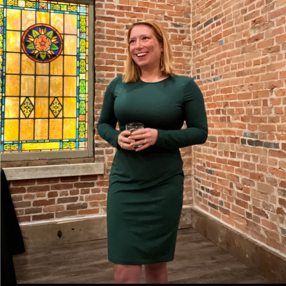 Emerald green long sleeve midi dress